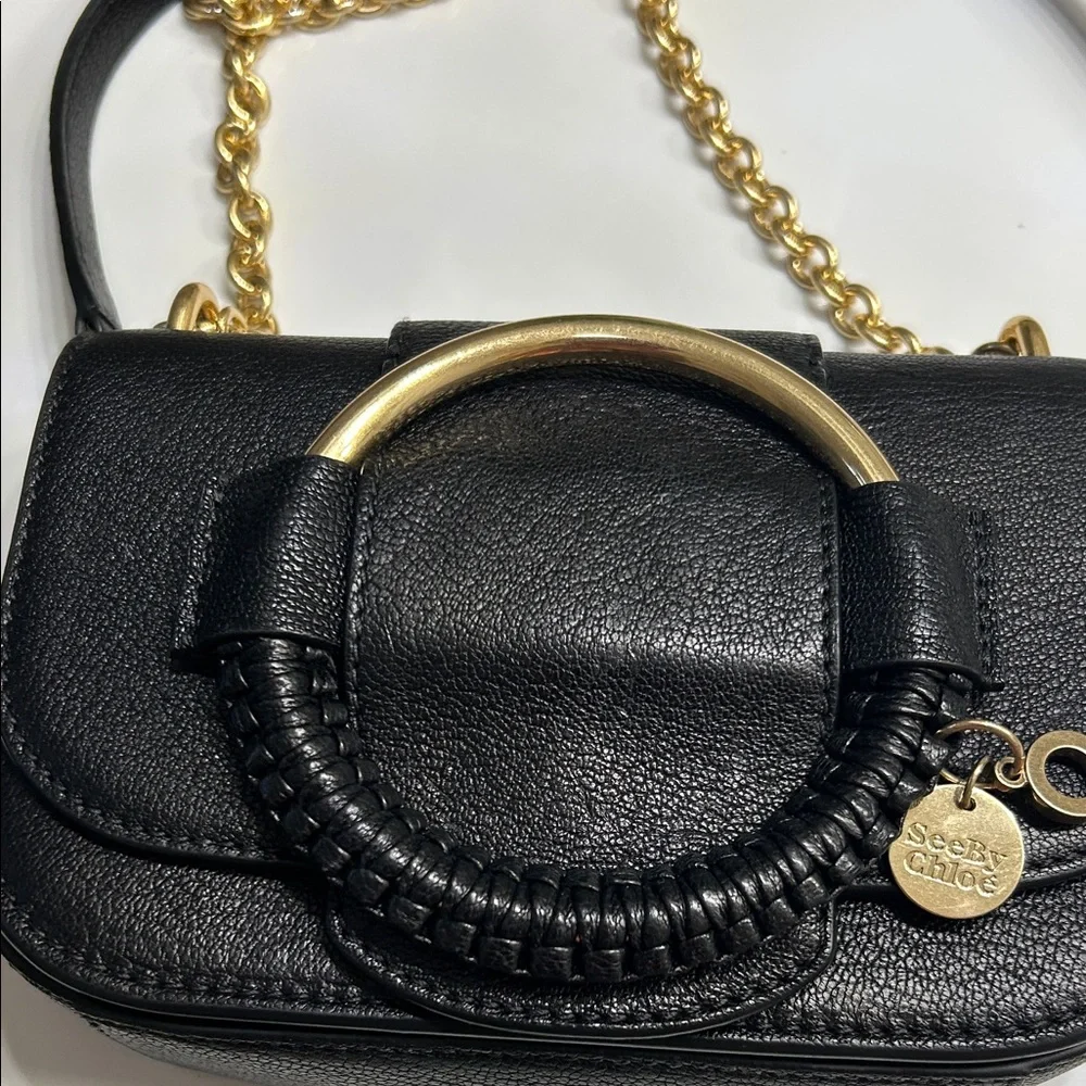 See By Chloe Beautiful Black Leather Crossbody Bag with Gold Accents - Picture 5 of 12